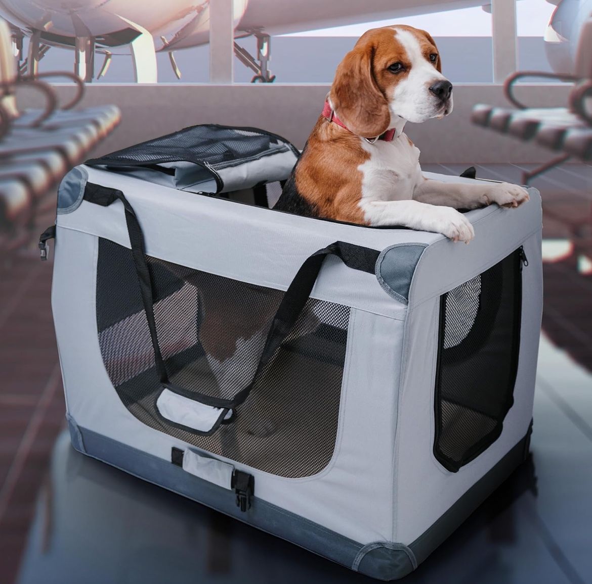 Folding Large Dog Carrier (27.5"x20.4"x19.6"), Pet Carrier, Soft Dog Crate