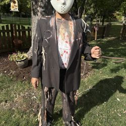 Bloody zombie Halloween costume vintage walking dead size L/XL shredded blazer+pants+shirt & mask Everything in picture included, except the brown dre