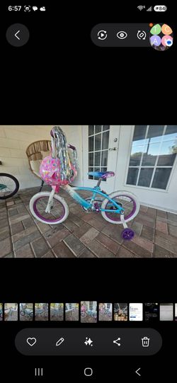 Girls Frozen Bike with Training Wheels and Helmet