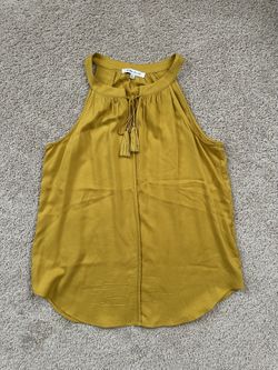 Rose + Olive Mustard Yellow Halter Neck Sleeveless Top, Size M