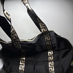 Versace Folding Tote Bag Black Gold Faux Leather NEW