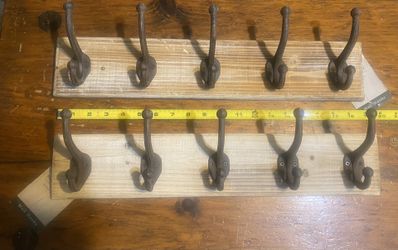 Rustic 5 Iron Hook Wooden Shelf
