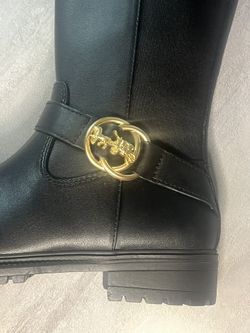 COACH Farrah Leather Riding Boot Black, Size 5 Stretch fabric on calf. Ret $225