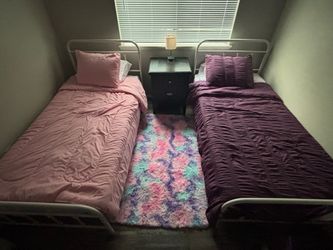 Two Twin Metal Bed Frames & Mattresses