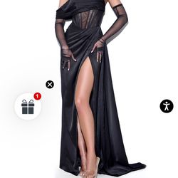 Black Satin High Slit Corset Gown/ PROM Dress