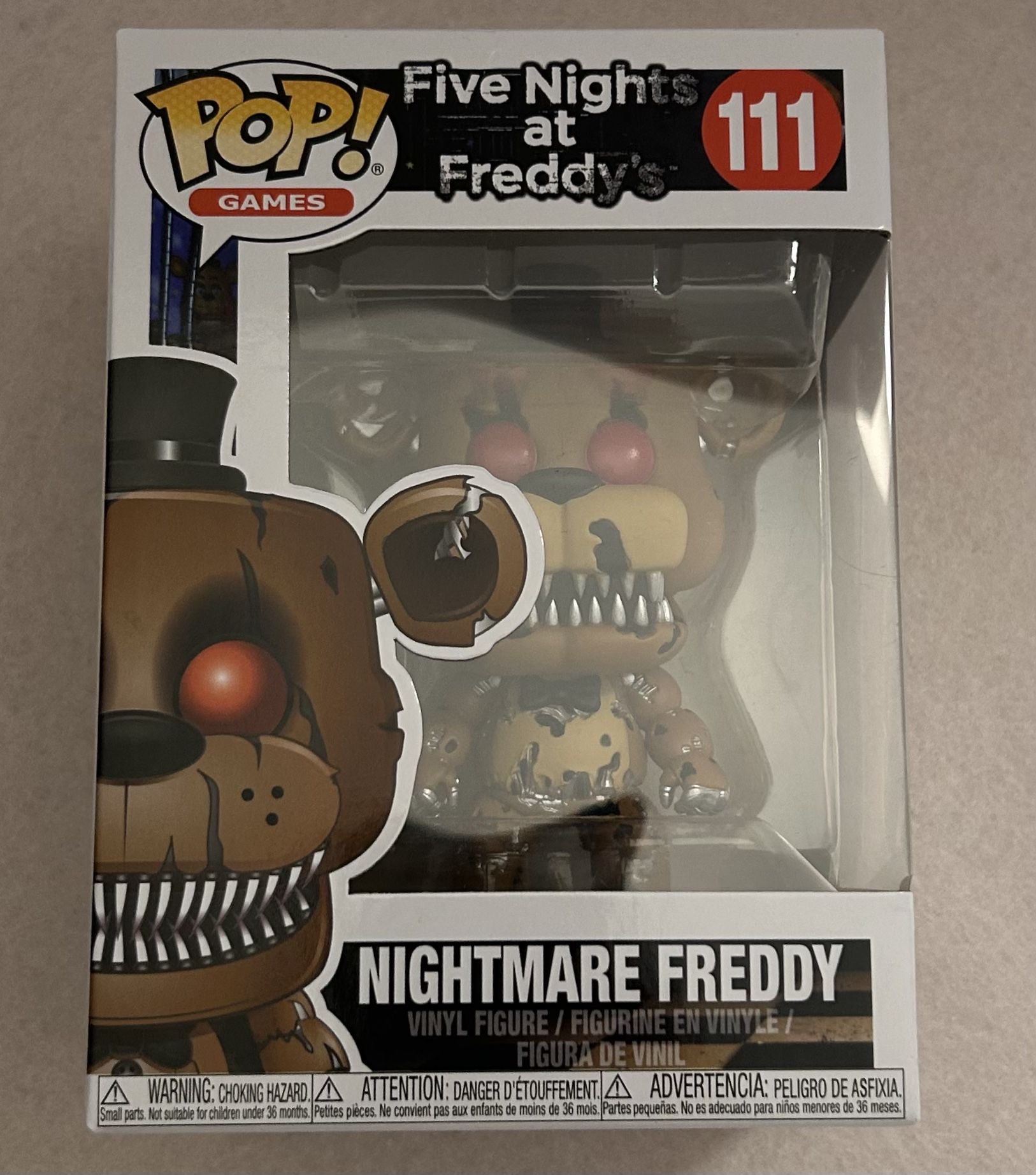 💎New!Funko Pop- 111 Nightmare Freddy Figure with Red Eyes