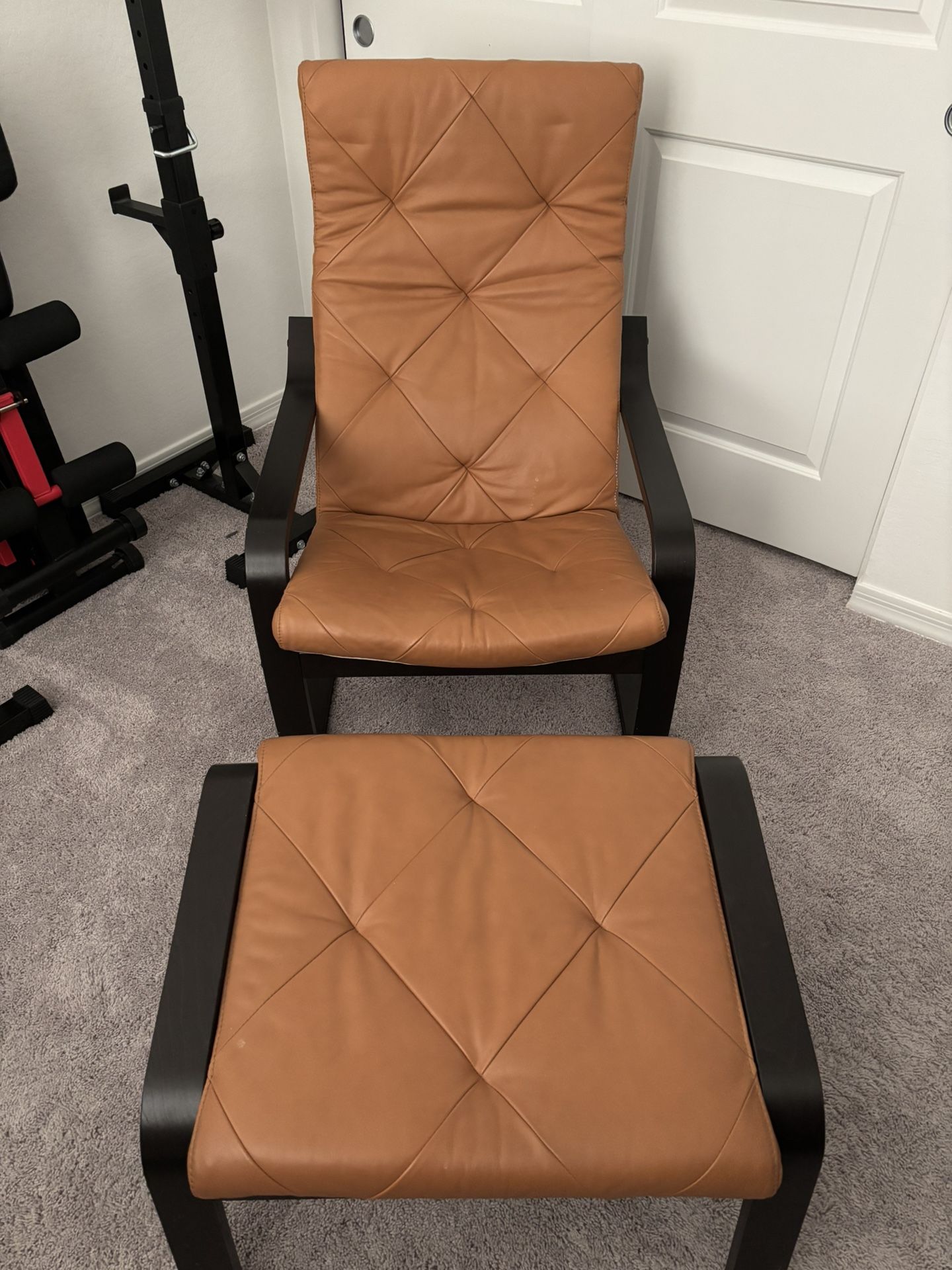 Ikea Espresso Poang Chair & Ottoman in Seglora Leather