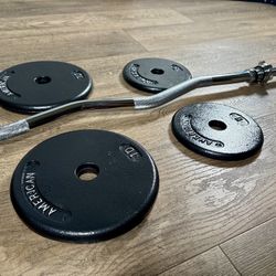 NEW Standard Curl Bar with Weight Plates 25s, 10s and 5s. (Total: 95 lbs)    