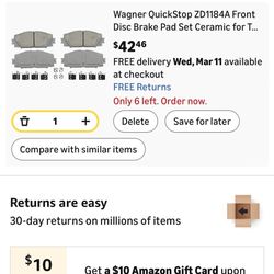 Prius Brake Pads ZD1184a Wagner Qs 
