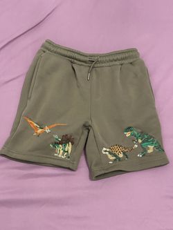 Olive Green Dinosaur Embroidered Sweat Shorts