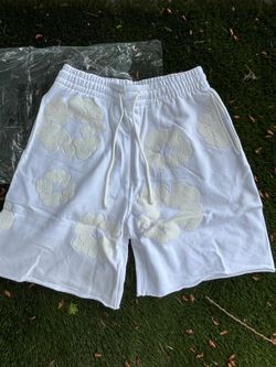 White denim tear shorts, size: medium