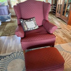Red Wing Back Chair And Ottoman 