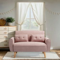 Brand new 47 Inch Small Modern Loveseat Mid-Century Fabric, 2 Seater Sofa with Back Cushions and Tapered Wood Legs for Living Room, Bedroom and Small 