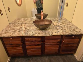 Custom Rustic Bathroom Vanity with Granite Top & Copper Vessel Sink $600 OBO