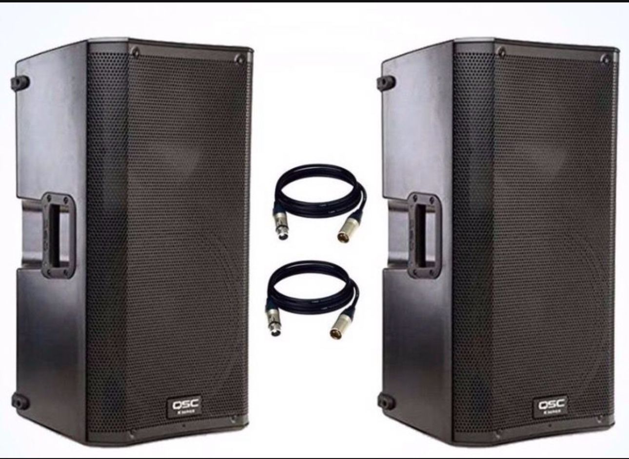QSC K12 PAIR WITH TRAVEL TOTE and STANDS