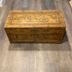 Hand Carved Wooden Trunk