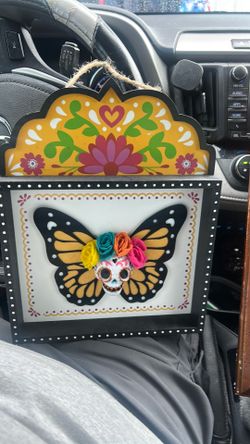(Day of the Dead) Monarch Butterfly Shadow Box hanging wall