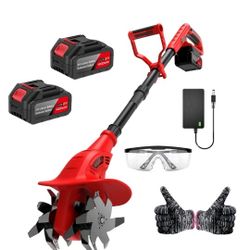 🔥 BRAND NEW 21V Cordless Electric Garden Tiller – 360 RPM, 2×4000mAh Batteries, Steel Blades