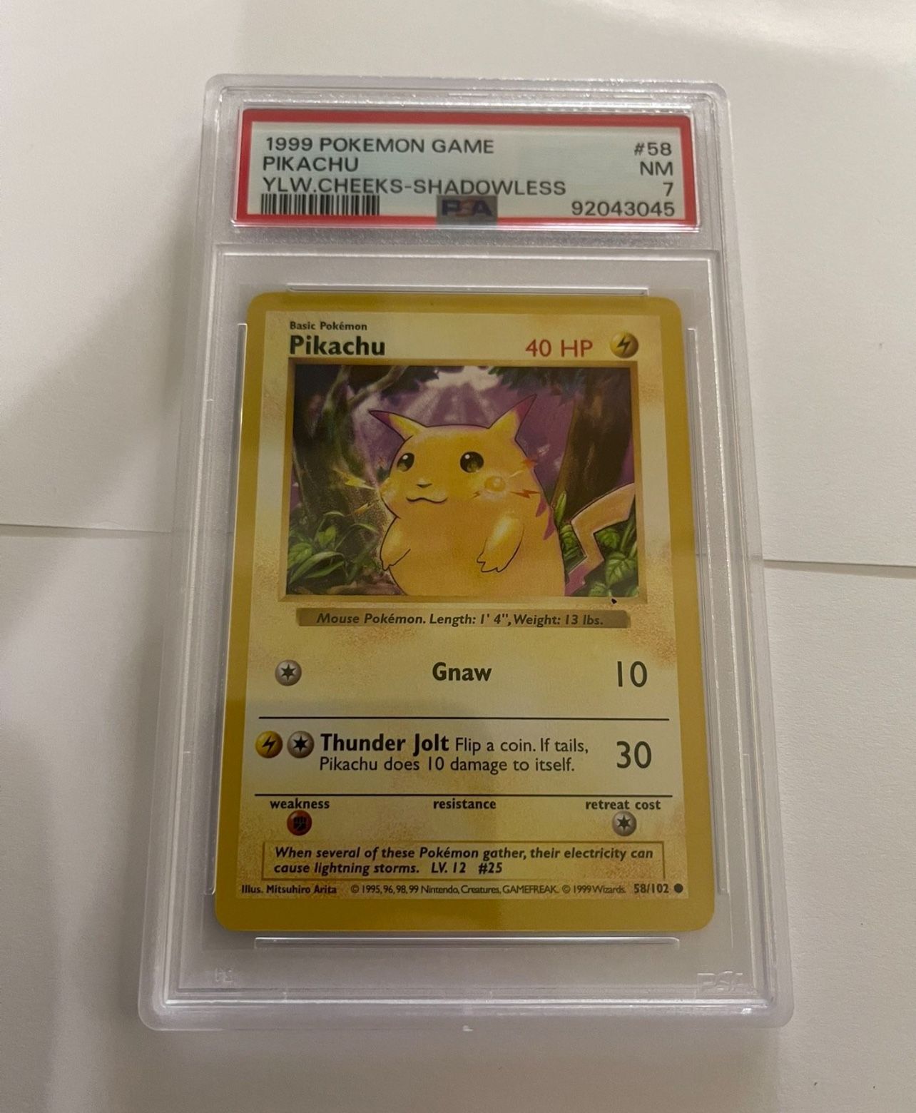 PSA 7 - POKEMON PIKACHU YELLOW CHEEKS #58/102 VINTAGE FIRST 1999 EDITION - Set Shadowless 