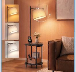Floor Lamp with Table & Charging Port Black