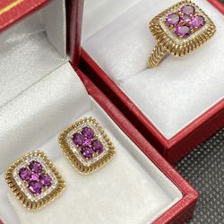 14kt Gold Diamond, Amethyst Set