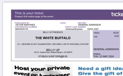 White Buffalo Sat 7/6 (2 tix)