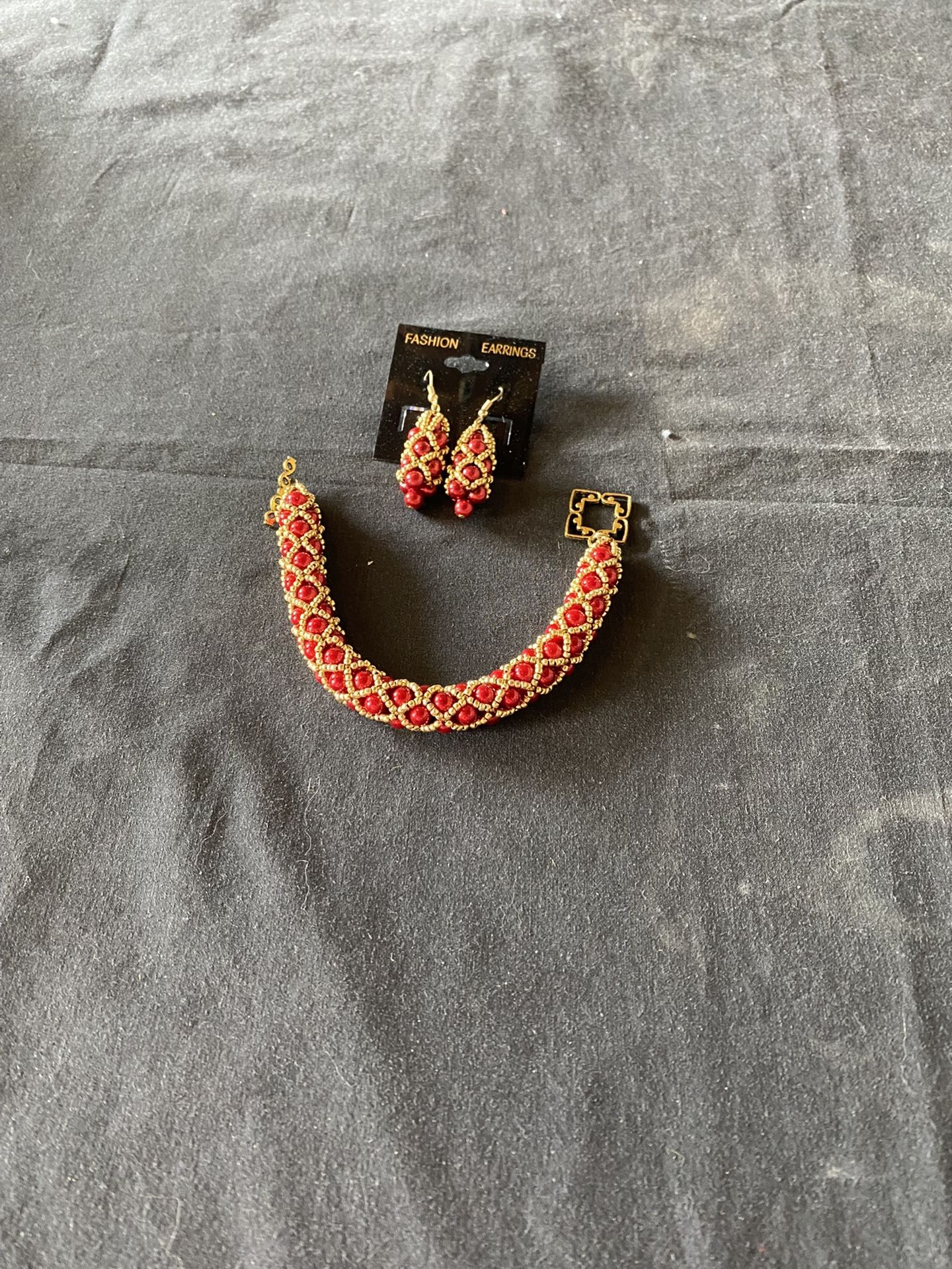 Red Earrings And Bracelet