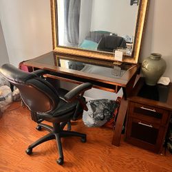 Glass Top Computer Desk, File Cabinet And chair