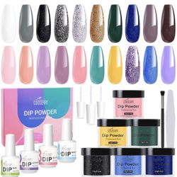  Nail Dip Powder Kit - 20 Colors Dipping Powder with Base Top Coat Activator Brush Saver Dip Nail Kit - Dip Powder Nail Kit for Beginners Easy to Appl