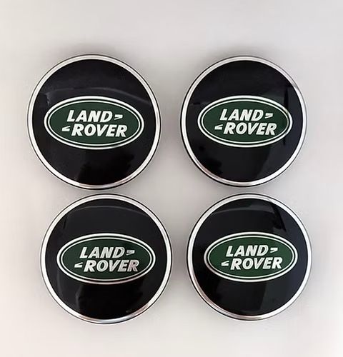 LAND ROVER Logo Wheel Center Caps - Black Finish 4 Pack NEW 