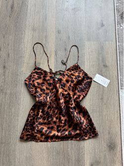 Leopard Print Satin Cami Tank Top - Brown & Black NWT size M