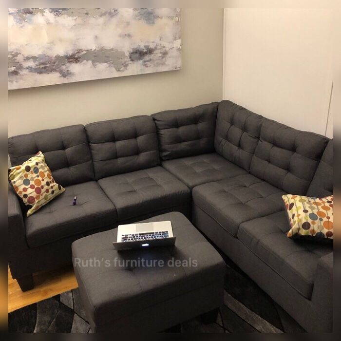 Grey Sectional Sofa With Ottoman 84”x 84” Brand New