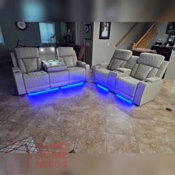 3- Pieces Beige color Breathing Leather power recliner sofa set