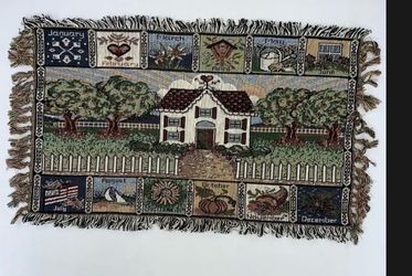 Vintage or table tapestry approx 32” x 18” 12 months of the year “Bless Our Home” REG $45 NOW $15