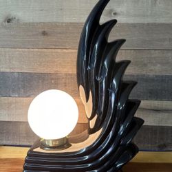 Vintage Art Deck Ceramic Globe Cascading Flame Wing Table Lamp 