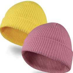 2 Beanies - Pink & Yellow