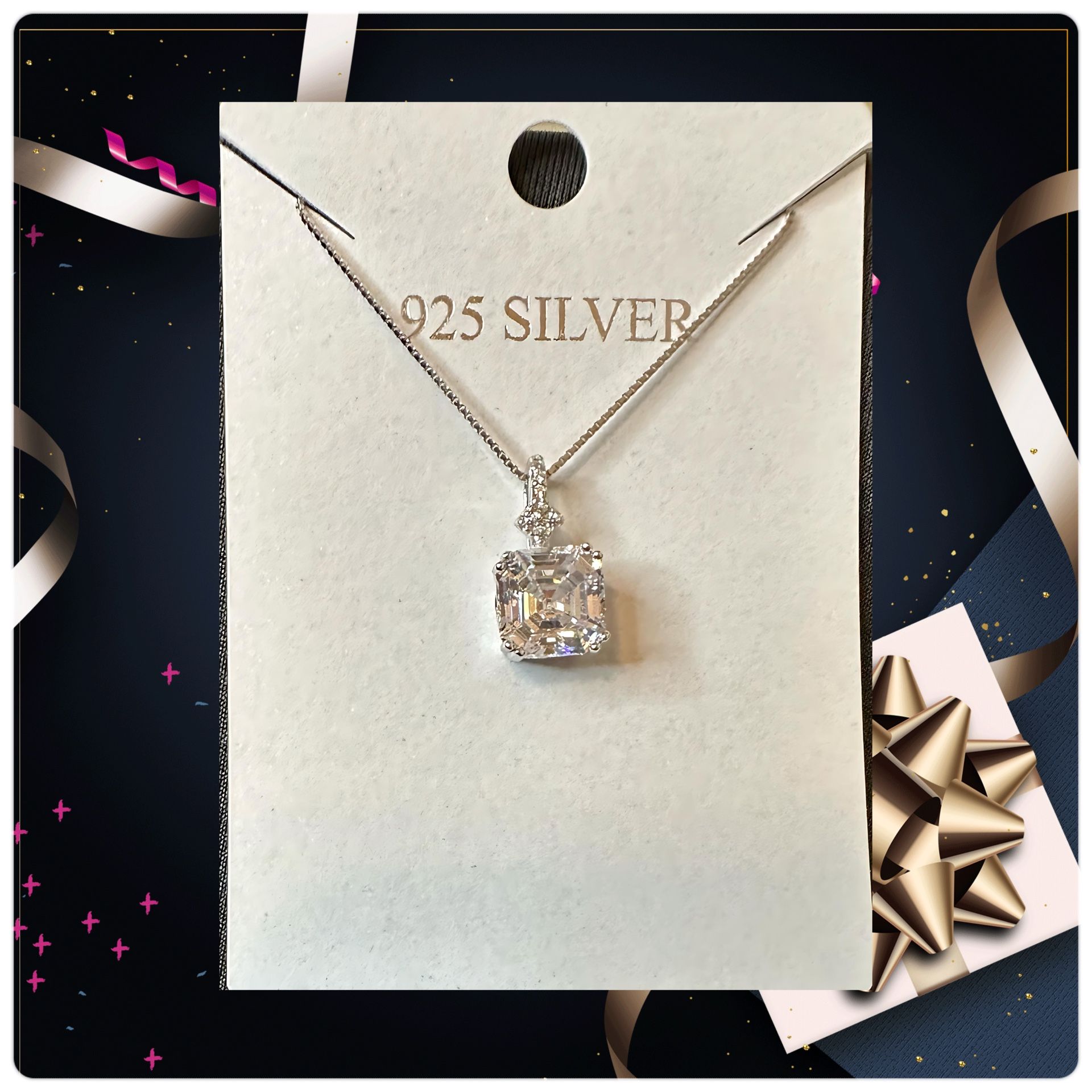 Women's  925 Silver Square Necklace Morganite Pendant Chain Fashion Jewelry Gift