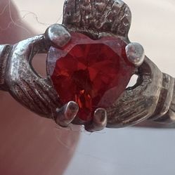 Claddagh Sterling Silver Ruby Glass Gemstone Ring