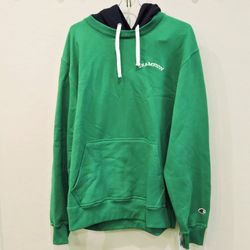 Champion Hoodie Men's M Green Navy Power Blend Fleece Sweatshirt Pullover NWT