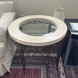 Mediterranean Stone & Metal ROUND Coffee Table (#9873)