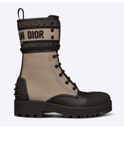 Dior Women D-major Ankle Boot White and Black Technical Fabric and Black  Calfskin