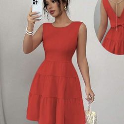 Red Sleeveless Tiered Mini Dress 