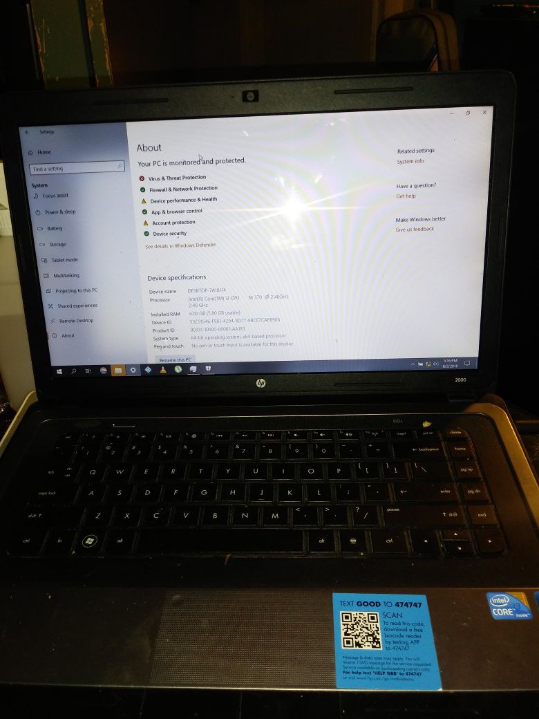 HP notebook i3 for sale