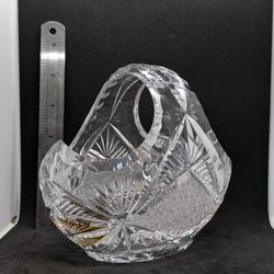 Antique American Brilliant Period Cut Crystal Basket Gold Accent