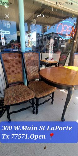Round Wood Dining Table with 4 Cane Back Chairs