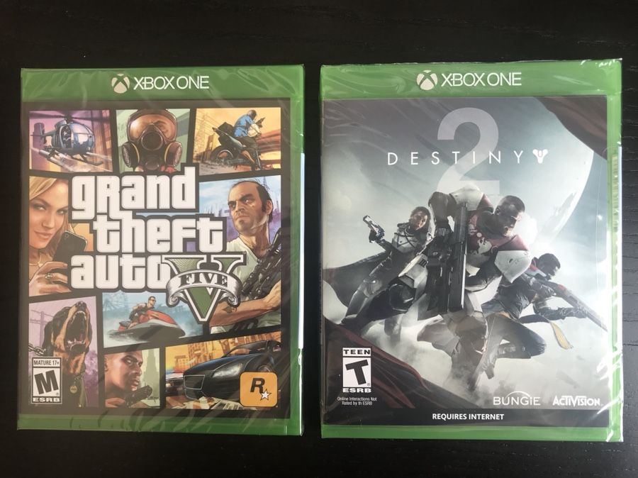 Unopened Grand Theft Auto V & Destiny 2 Xbox One games