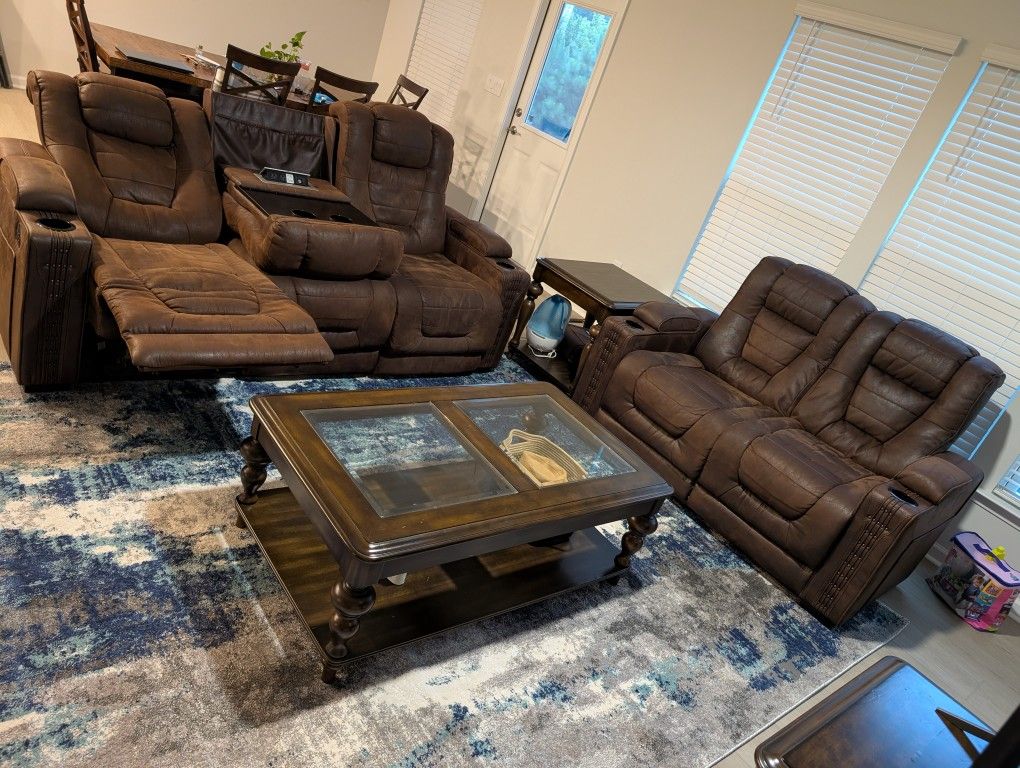 Living Room - Recliner Sofa, Love Seat, Coffee Table And End Tables Set