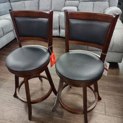 New Pair Of Swivel Counter Height Stools In Chestnut And Black