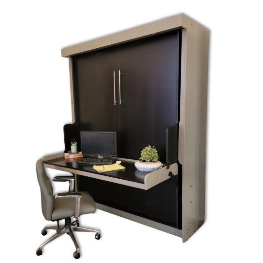 Euro Vertical Desk Wallbed in Pebble Gray and Midnight Black