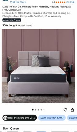 10 Inch Gel Memory Foam Mattress, Medium, Fiberglass Free, Queen Size Medium Feel, 10 In Profile, Bamboo Charcoal and Cooling Gel, Fiberglass Free, Ce